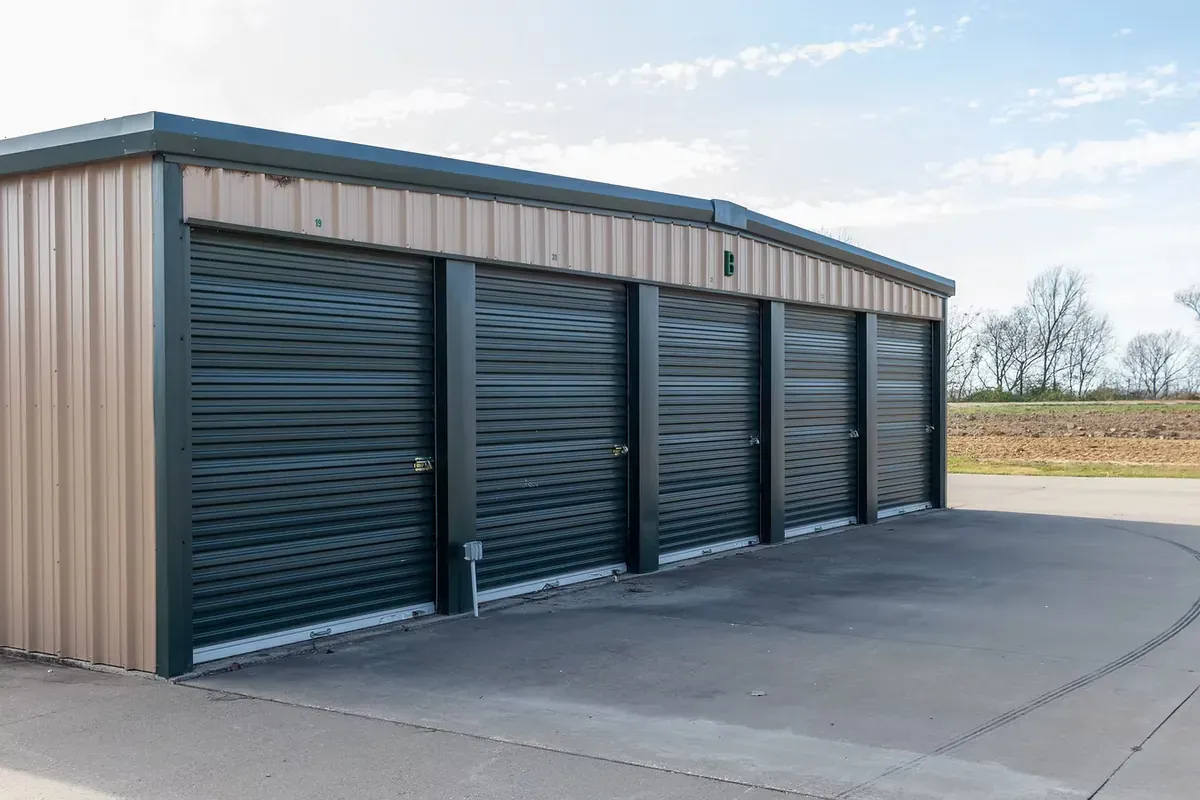 Green and tan storage units